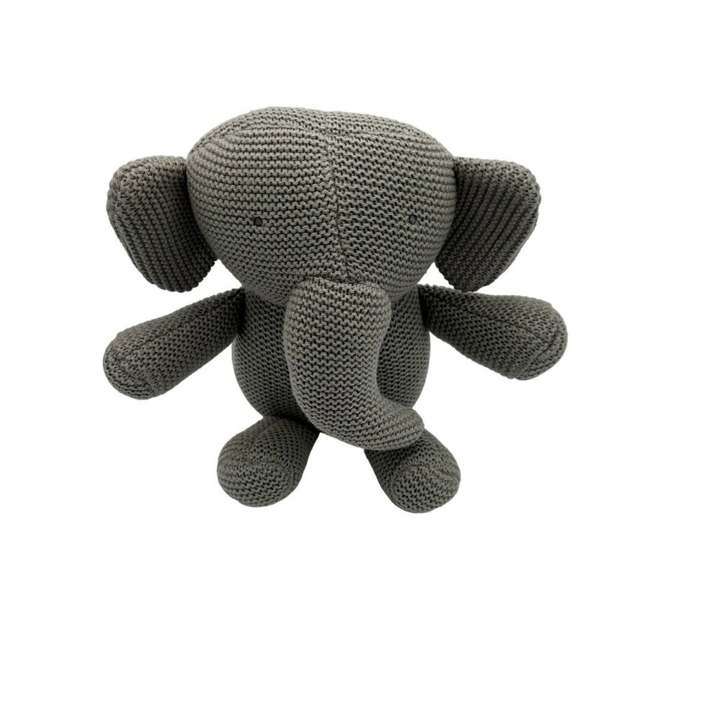 Zestt Organics Elephant Knit Plush Toy Stuffed‎ Animal Gray Cotton 12"
